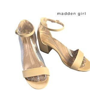 Madden Girl Ileana 6 1/2 Block Heel Dress Sandals Nude Paris Tan